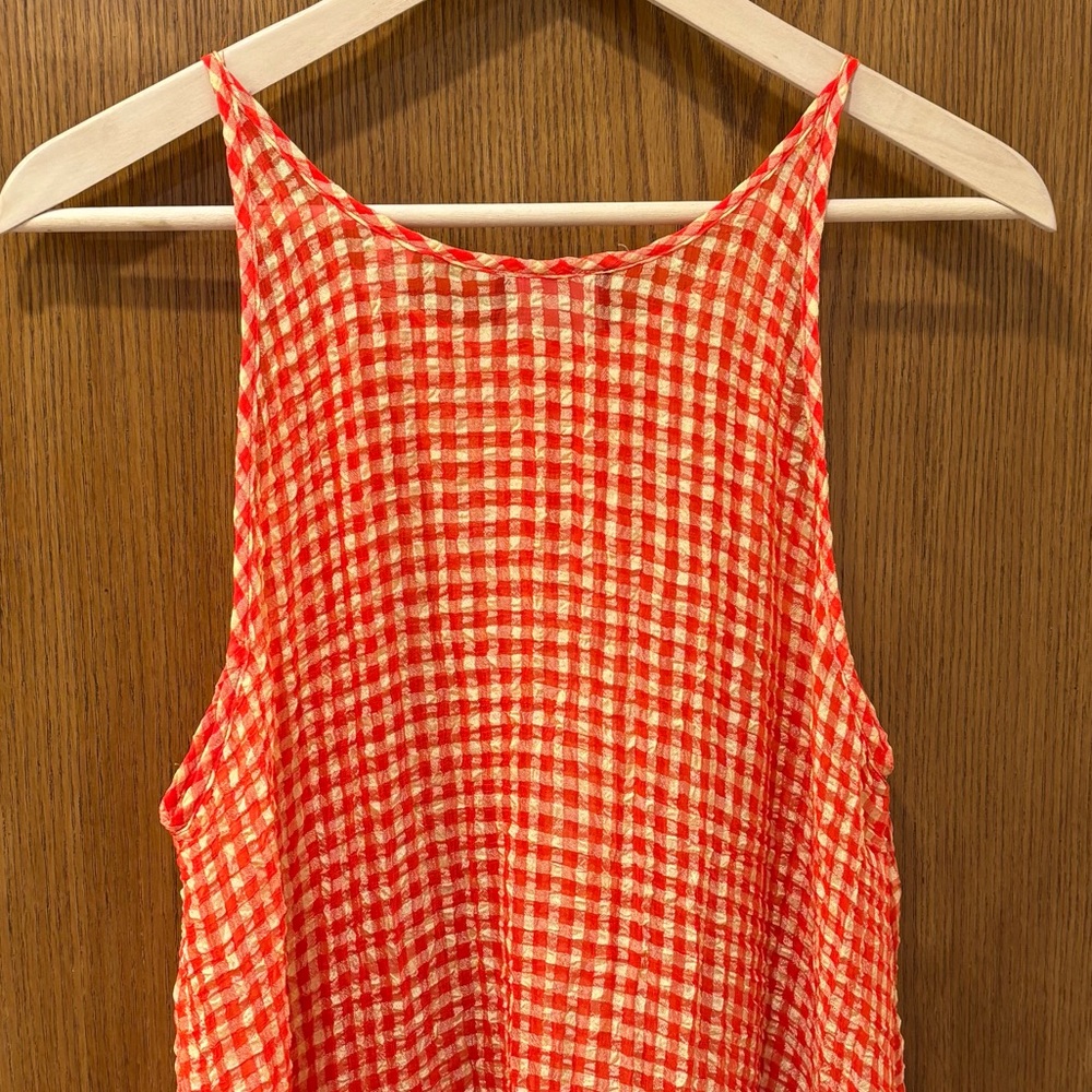 Semi sheer Natori maxi dress, orange and yellow gingham. Large - Picture 4 of 11